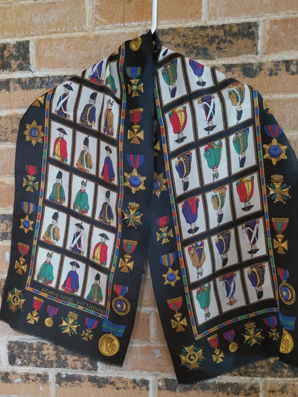 Vintage Adrienne Vittadini British Military Themed Rectangle Silk Scarf